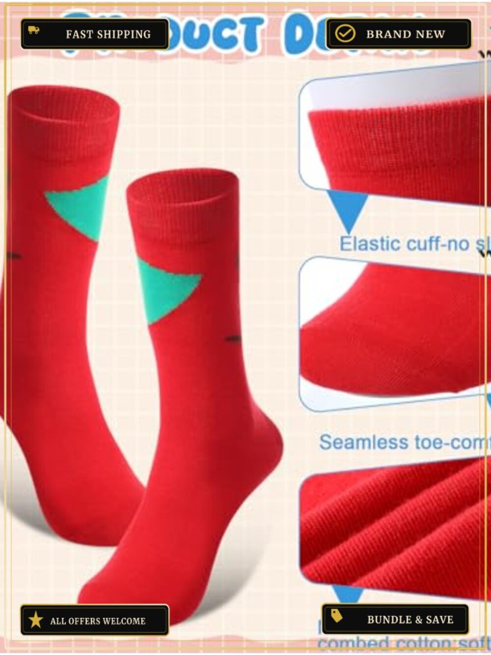 Funny Novelty Teacher Socks - 12 Pairs, Combed Cotton, Polyester, Spandex, Gift - Picture 4 of 6